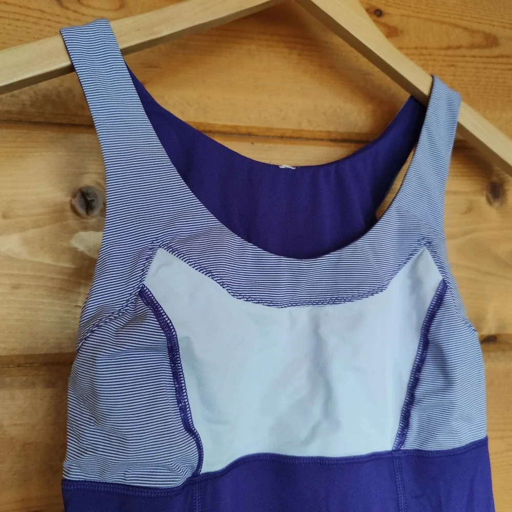Lululemon Run Ta Ta‎ Topper Athletic Tank Top Cinch Waist Purple Stripes Size 4
